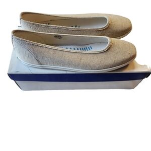 Vintage Liz Claiborne Women's Tan Linen Slip On Sneaker Flats  Size 7.5